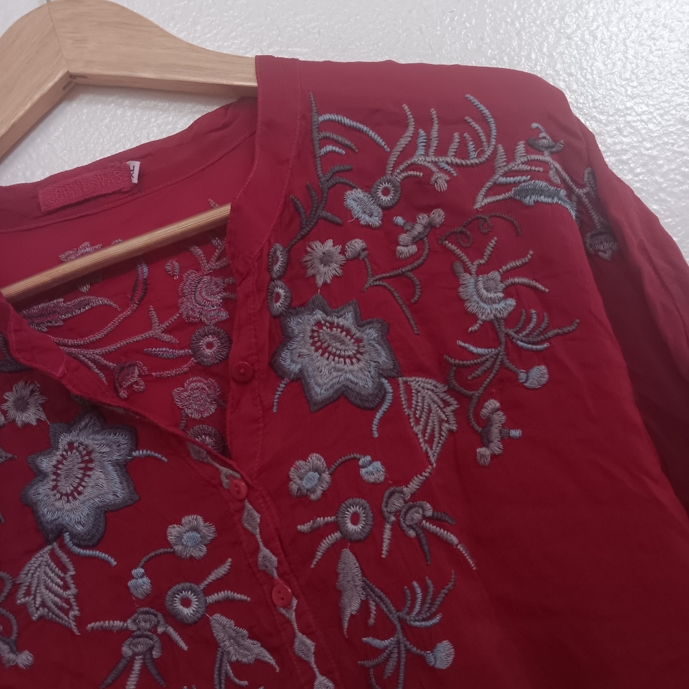 Johnny Was Crinkle Embroidered Floral Blouse - Picture 4 of 9